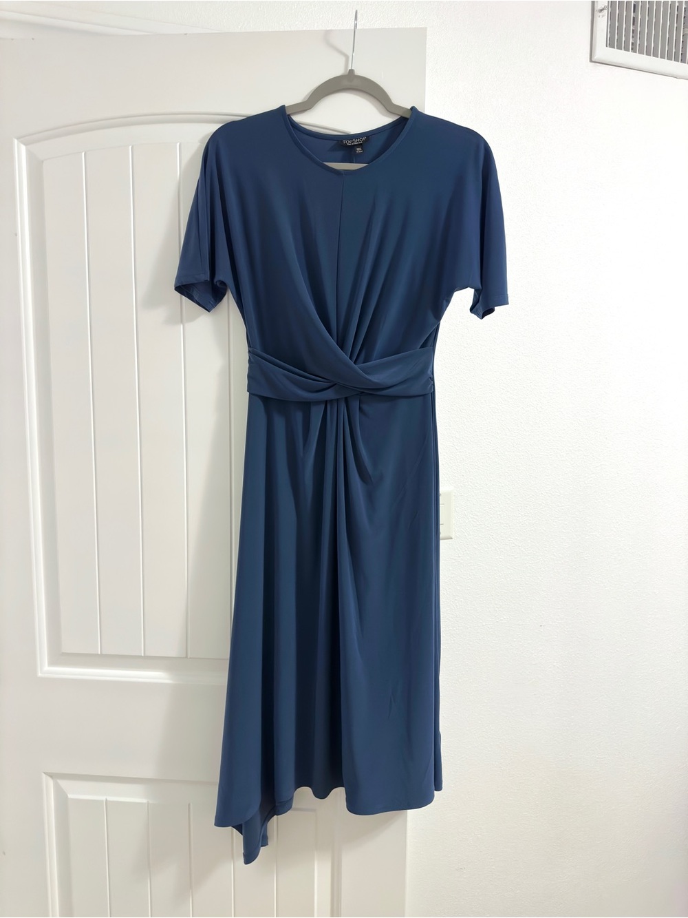 Topshop US 2 Blue Ruched Dress